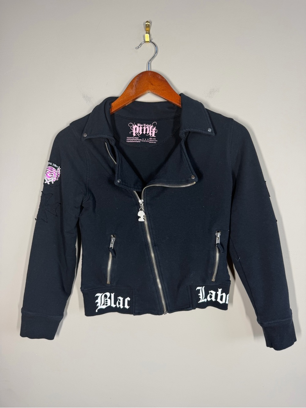 PINK Victoria's Secret Blac Label Women's Black Moto Zip Jacket, Size M